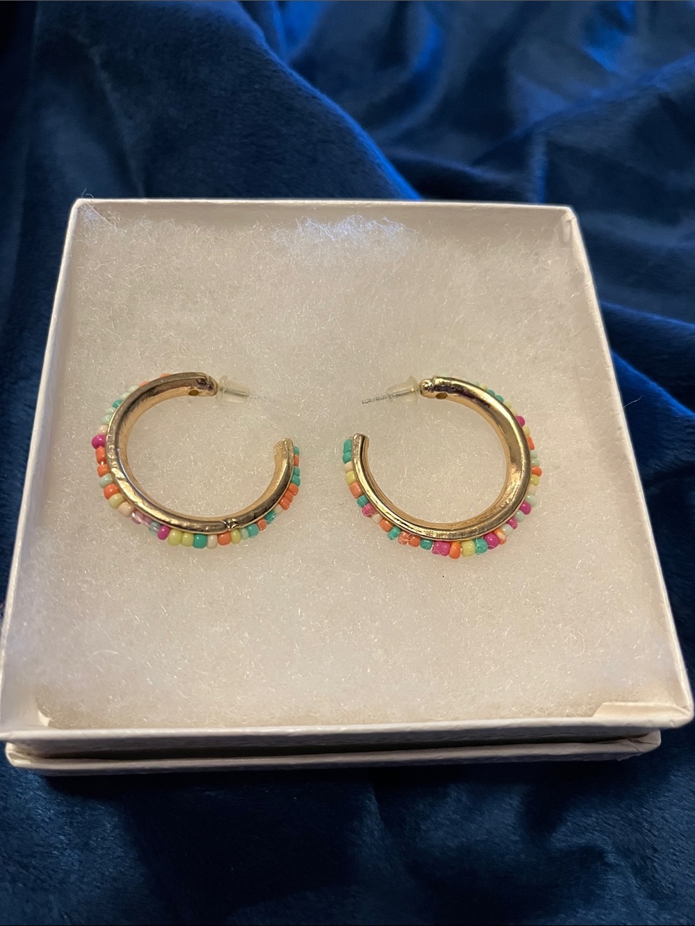 Gold Hoop Earrings with Multicolor Bead Accents
